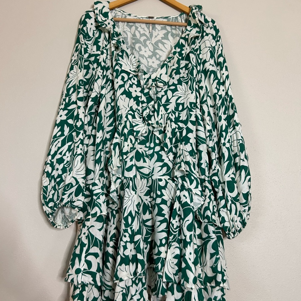 Free People Rebecca green & white floral mini dress - Picture 5 of 10